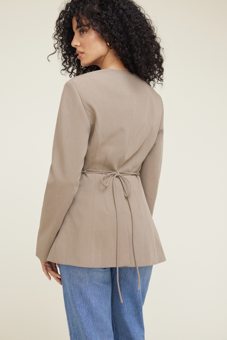 Cinched Collarless Blazer Chalet Brown Melange large