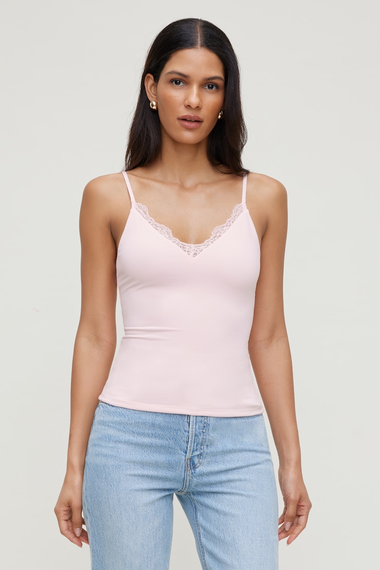 Sculpt Lace Trim Cami Top Pink | Dynamite