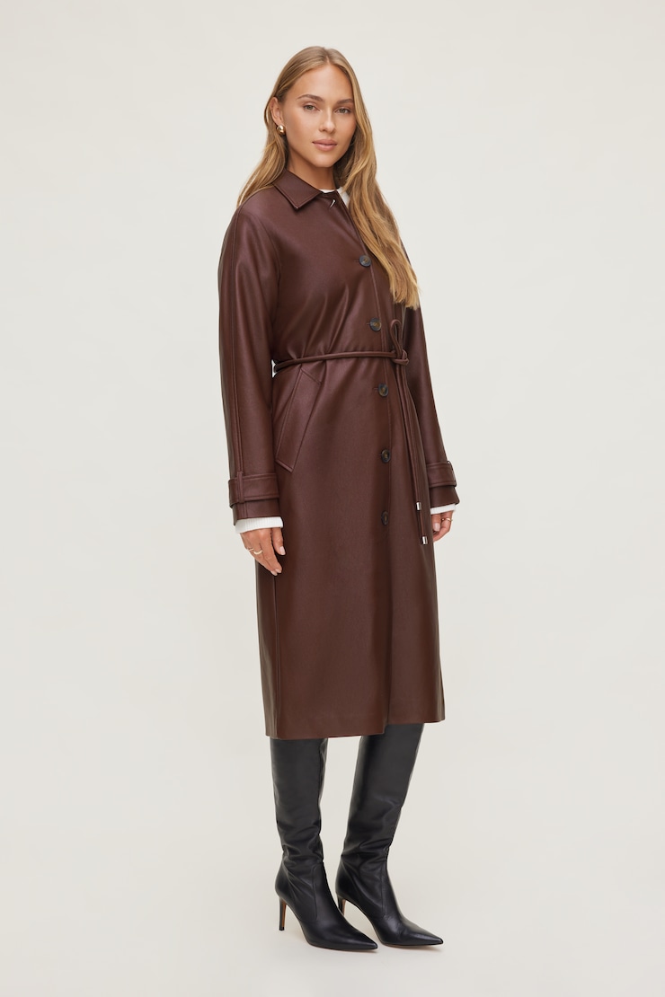 Imperméable en faux cuir Bourgogne chocolat amer large