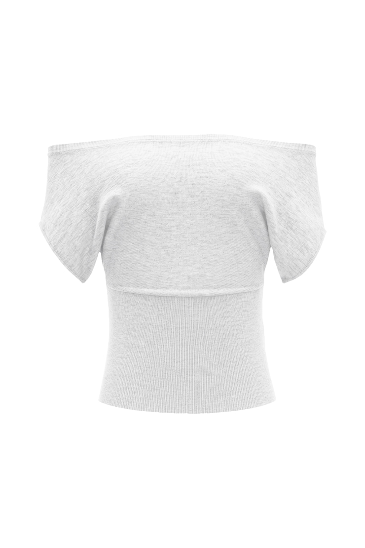 Off Shoulder Short Sleeve Cinch Waist Top, Spring Grey Mix, large