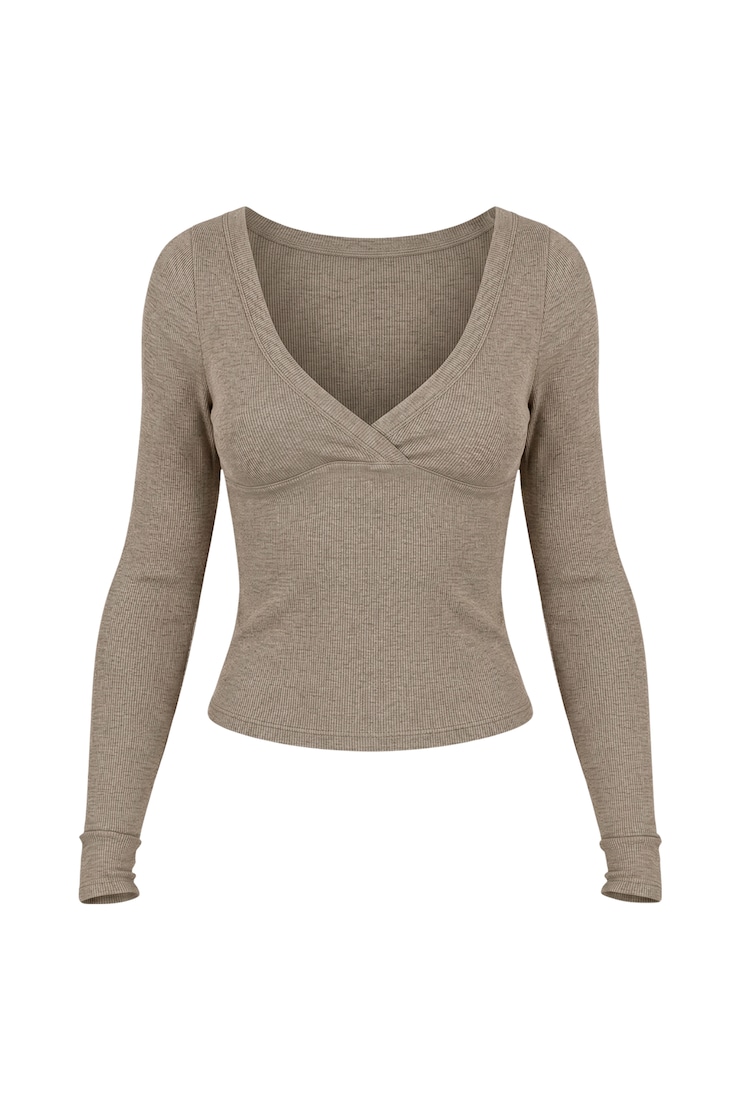 SnatchRib Crossover Longsleeve Top, Chalet Brown, large