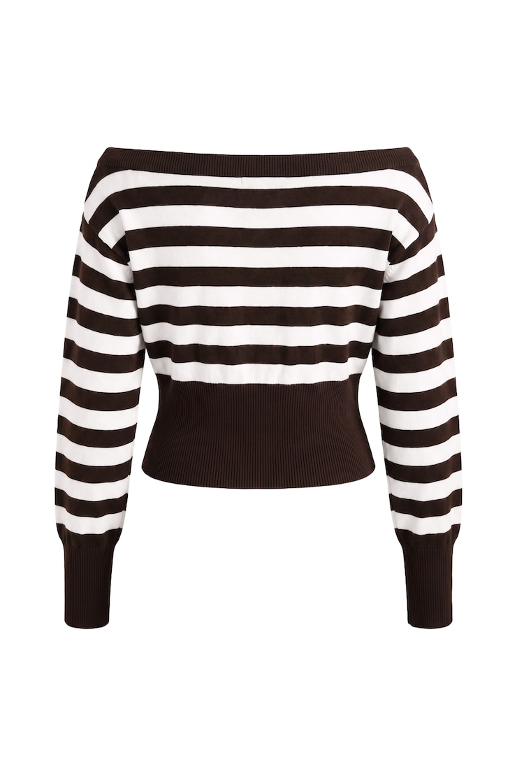 Off Shoulder Reset Long Sleeve Top, Chocolate Mousse Brown/Snow White, large
