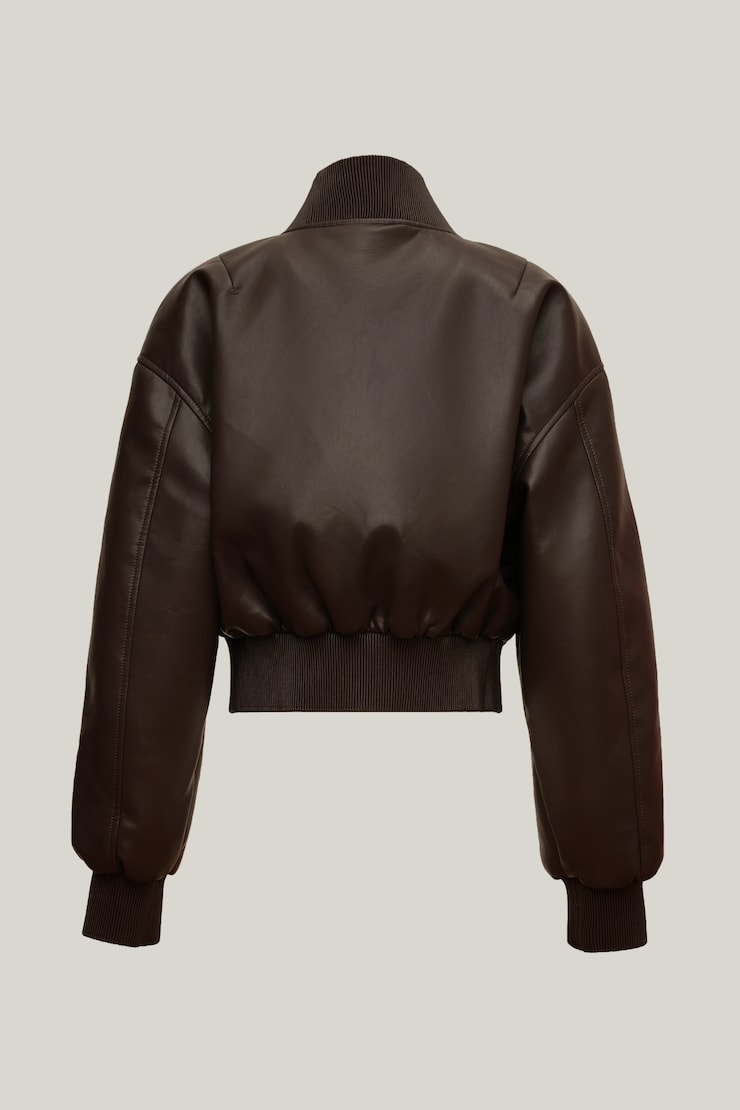 Blouson aviateur côtelé en faux cuir Brun taupe français large