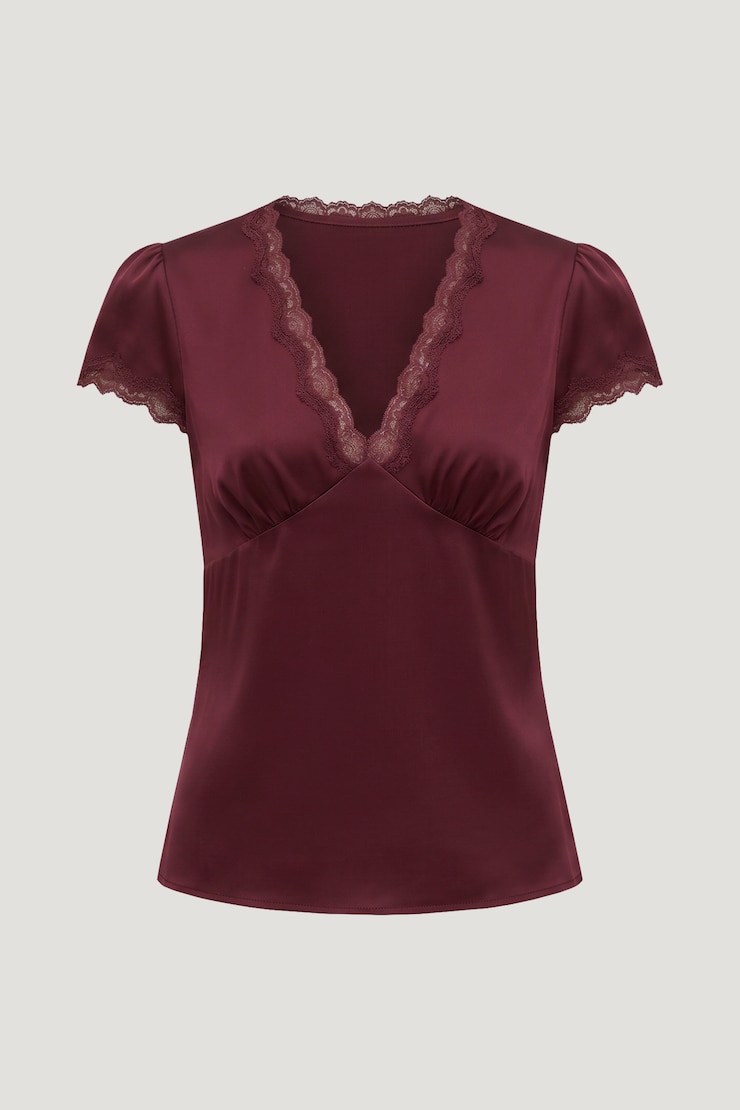 Blouse Anya en satin Bannière marron large