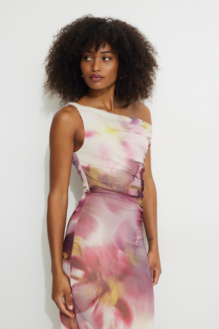 Jayde Mesh Midi Dress Flower Swirl Pink large