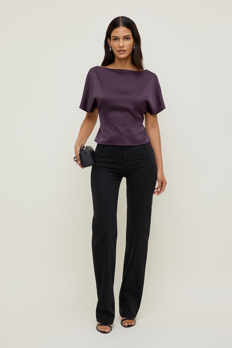 Blouse en satin Farra Mauve prune parfaite large