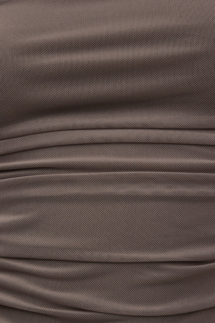 Ruched Mesh Tank Top Iron Taupe large