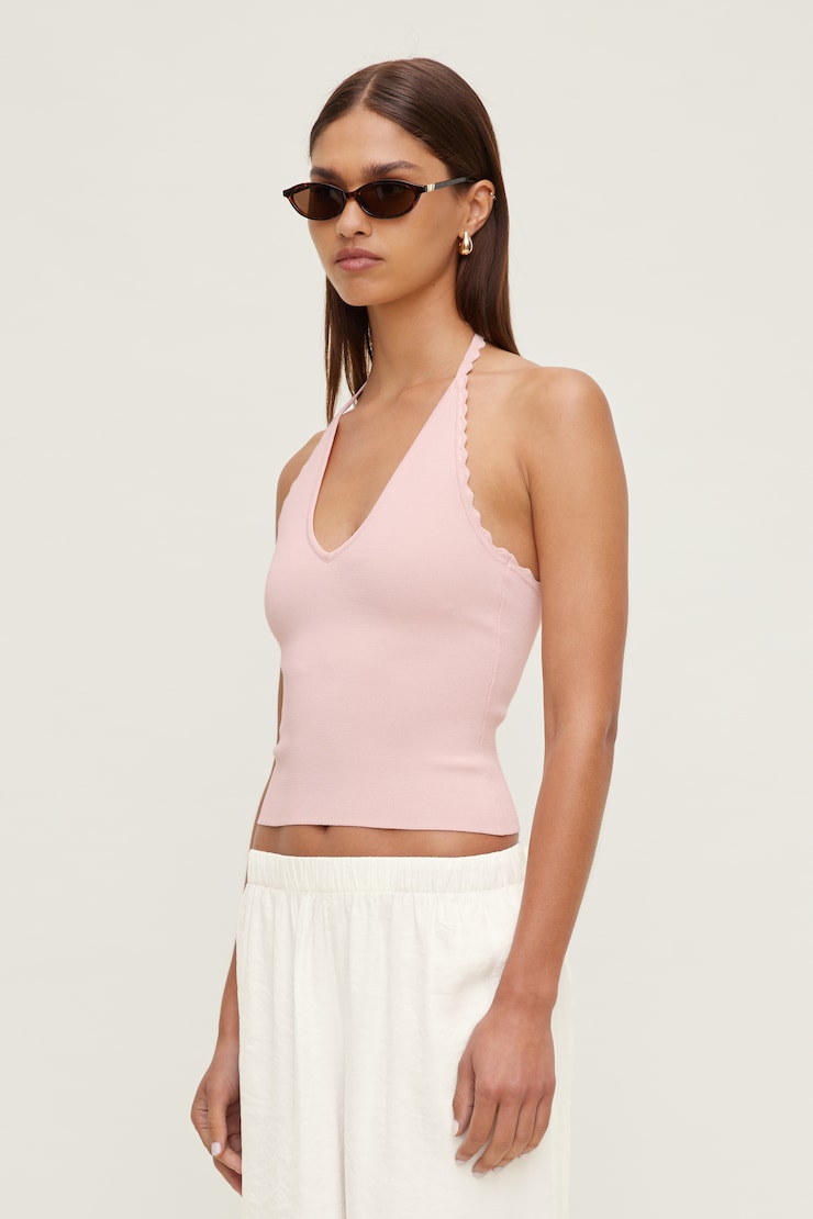 Scallop Trim Sweater Halter Top Pink | Dynamite