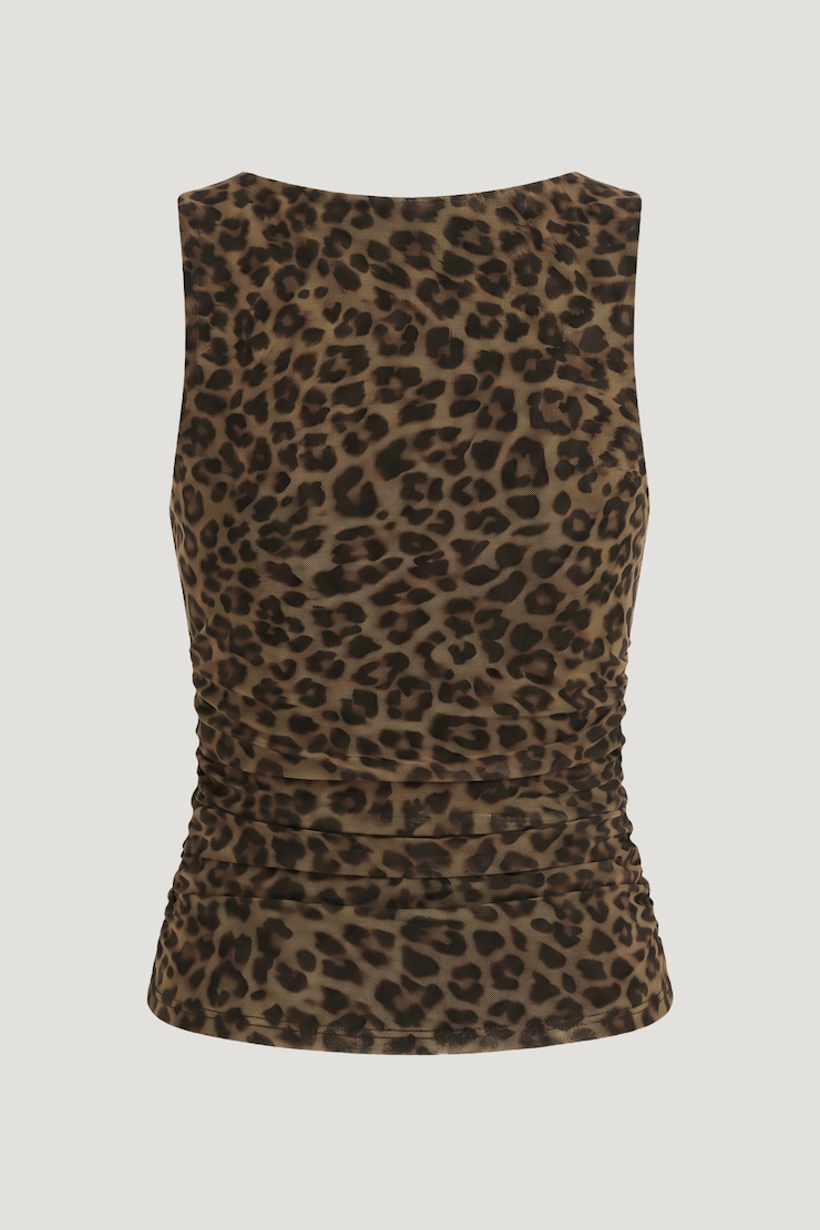Nola Printed Mesh Tank Top Leopard Brown large