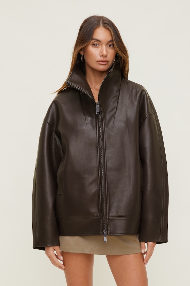 Cocoon Faux Leather Jacket French Mole Brown large