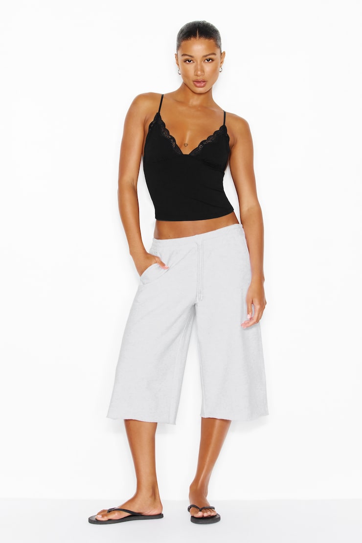 Sleek Plunge Lace Trim Cami Top Black | Garage