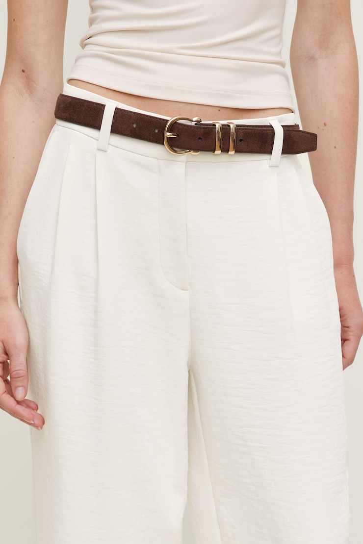 Classic Faux Leather Belt Dark Brown Suede / Gold large
