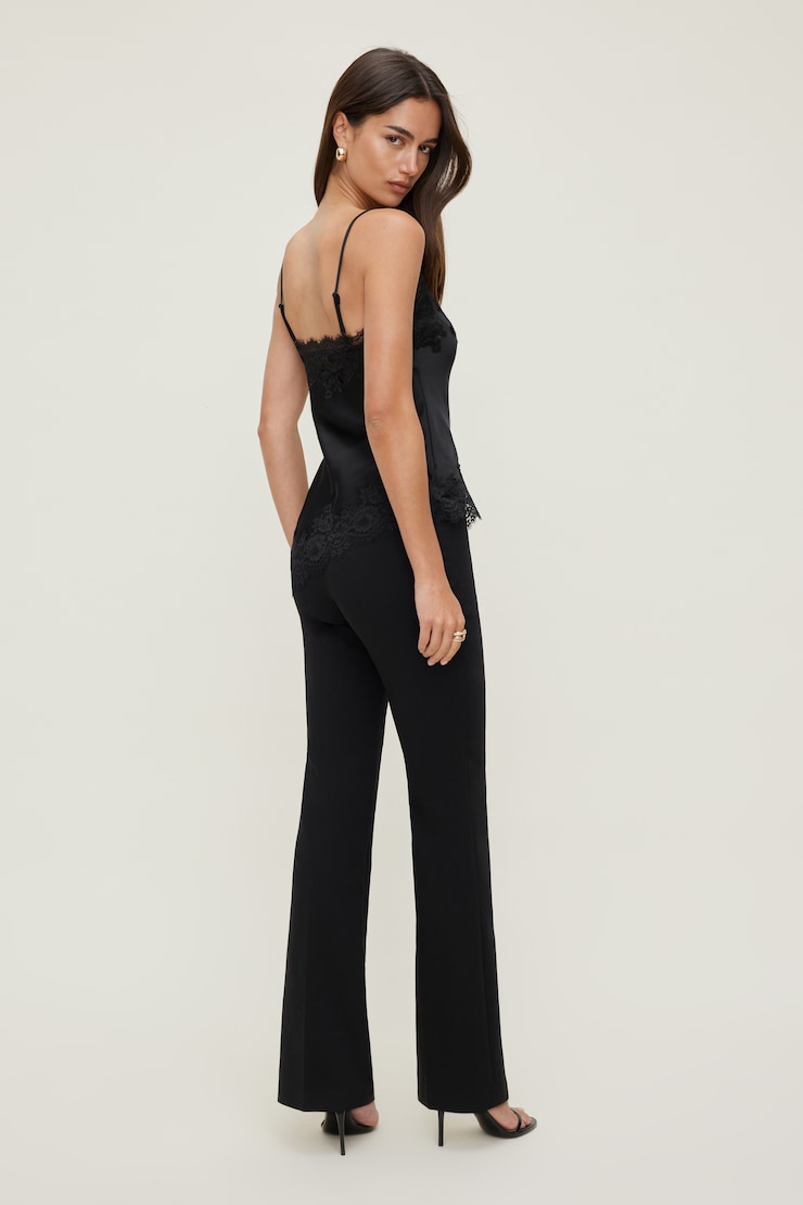 Cassie Asymmetric Lace Satin Cami Black | Dynamite
