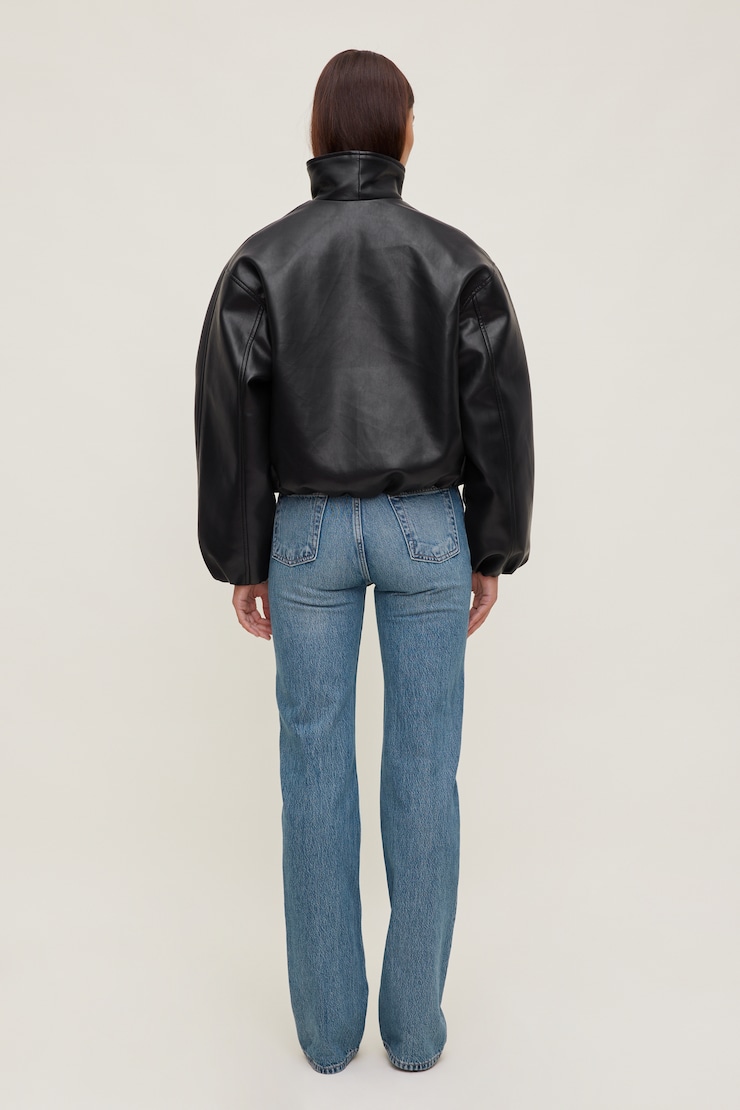 Wrap Faux Leather Bomber Jacket Jet Black large