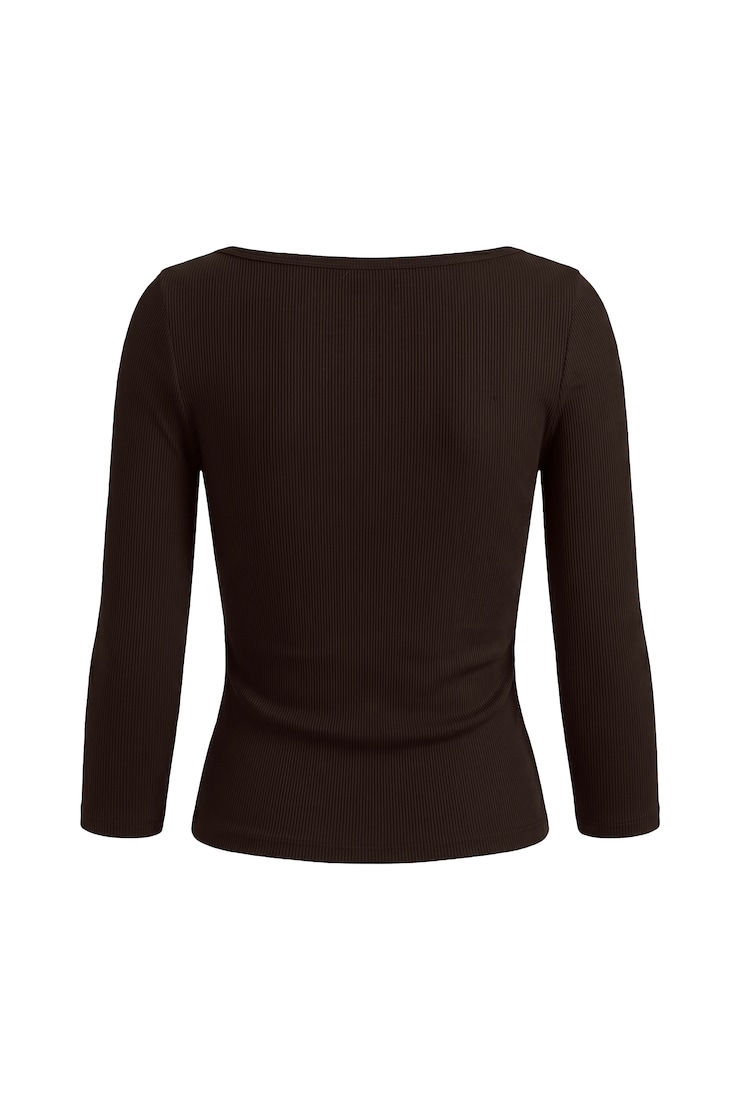 SnatchRib 3/4 Sleeve Top, Chocolate Mousse Brown, large