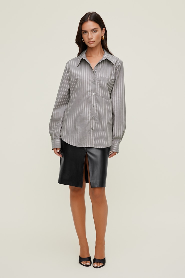 Chemise Isla en popeline Rayure gris/blanc large