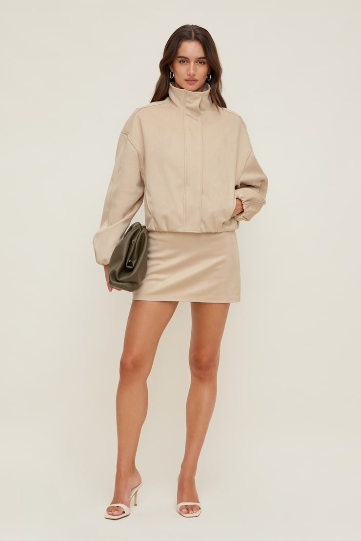 Stacie Faux Suede Mini Skort – Dynamite – Beige