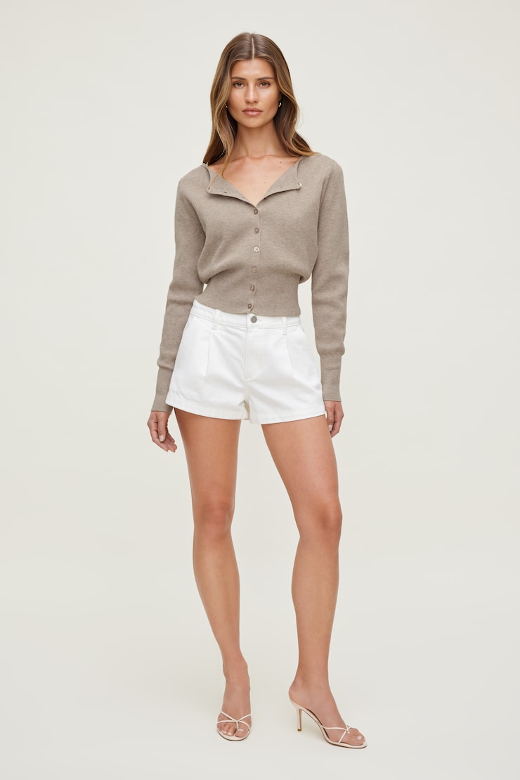 Sara Ribbed Cinch Hem Cardigan Light Chalet Brown large
