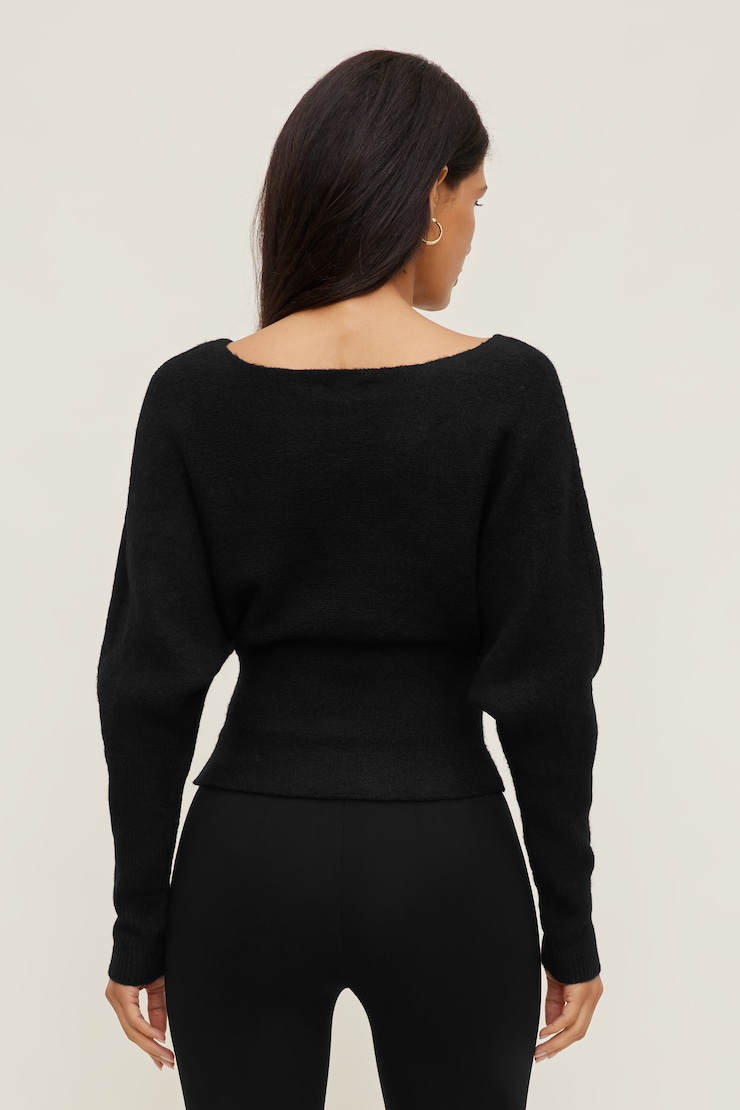 Cinched Boat Neck Sweater Jet Black large