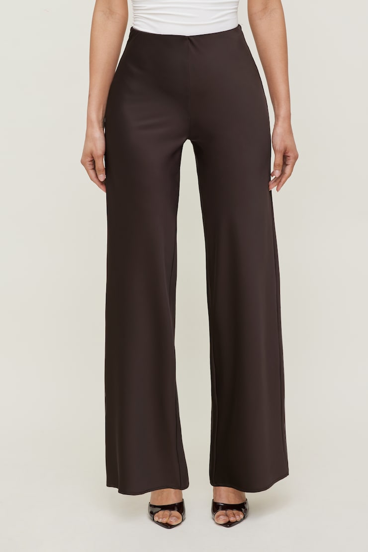 Izzy Wide Leg Satin Pants Java Brown large