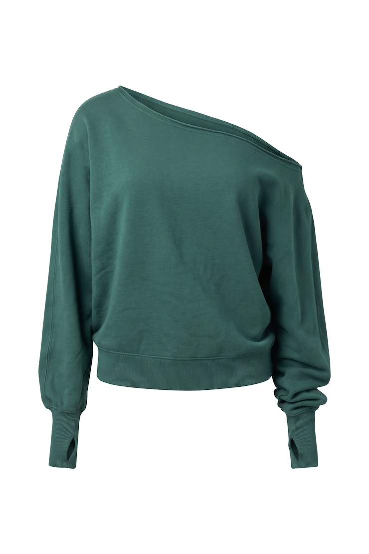 SoftTerry Off Shoulder Sweatshirt, Teal Temptation, large