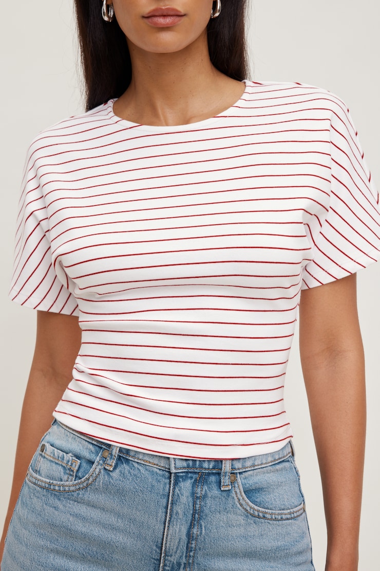 Andrea Striped Cotton T Shirt Red / White Stripes large