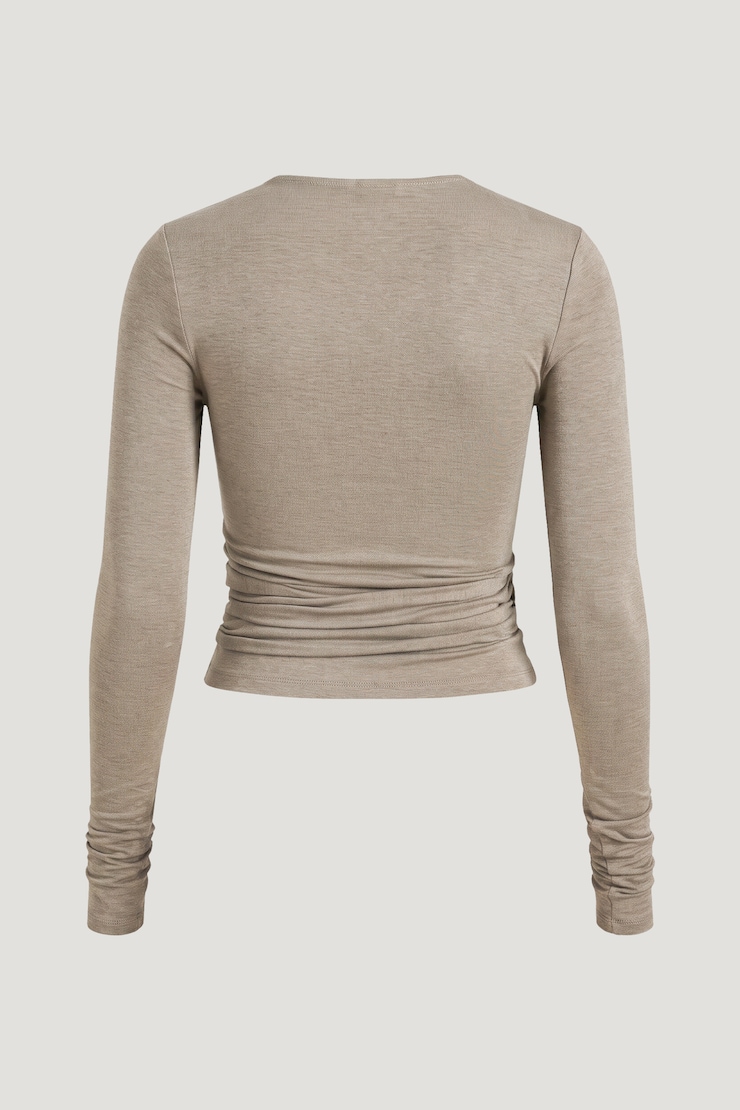 Wrap Long Sleeve Top Chalet Brown Melange large