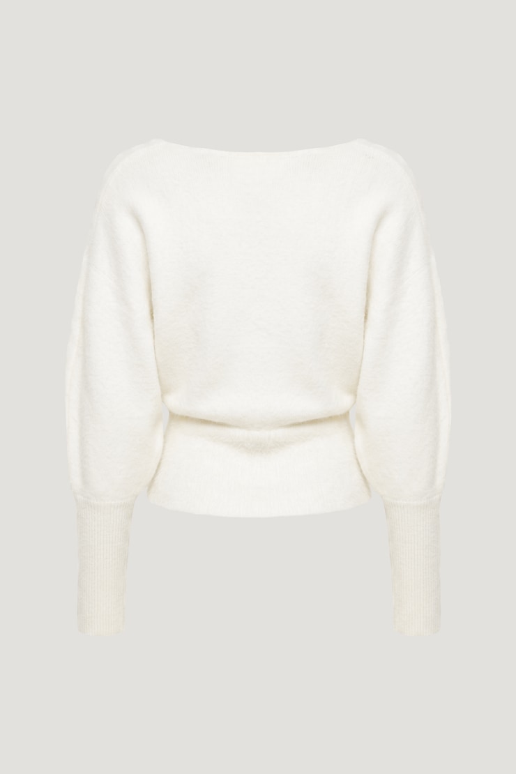 Cinched V Neck Sweater Snow White large