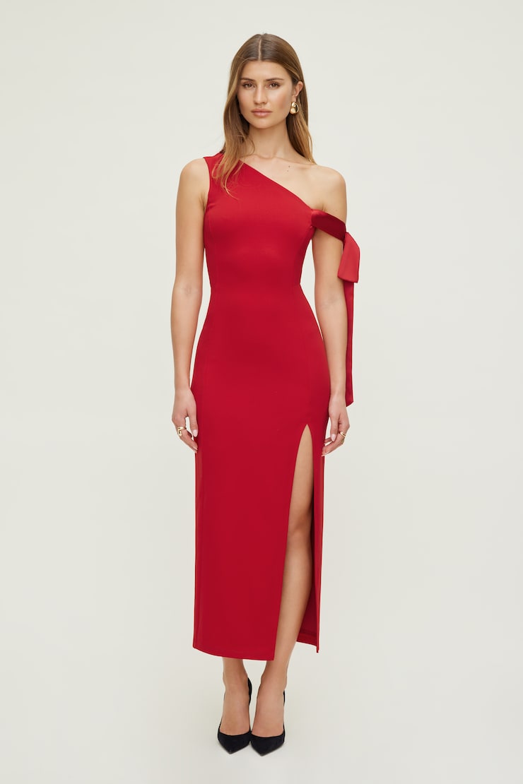 Off Shoulder Bow Maxi Dress Chili Pepper Red large