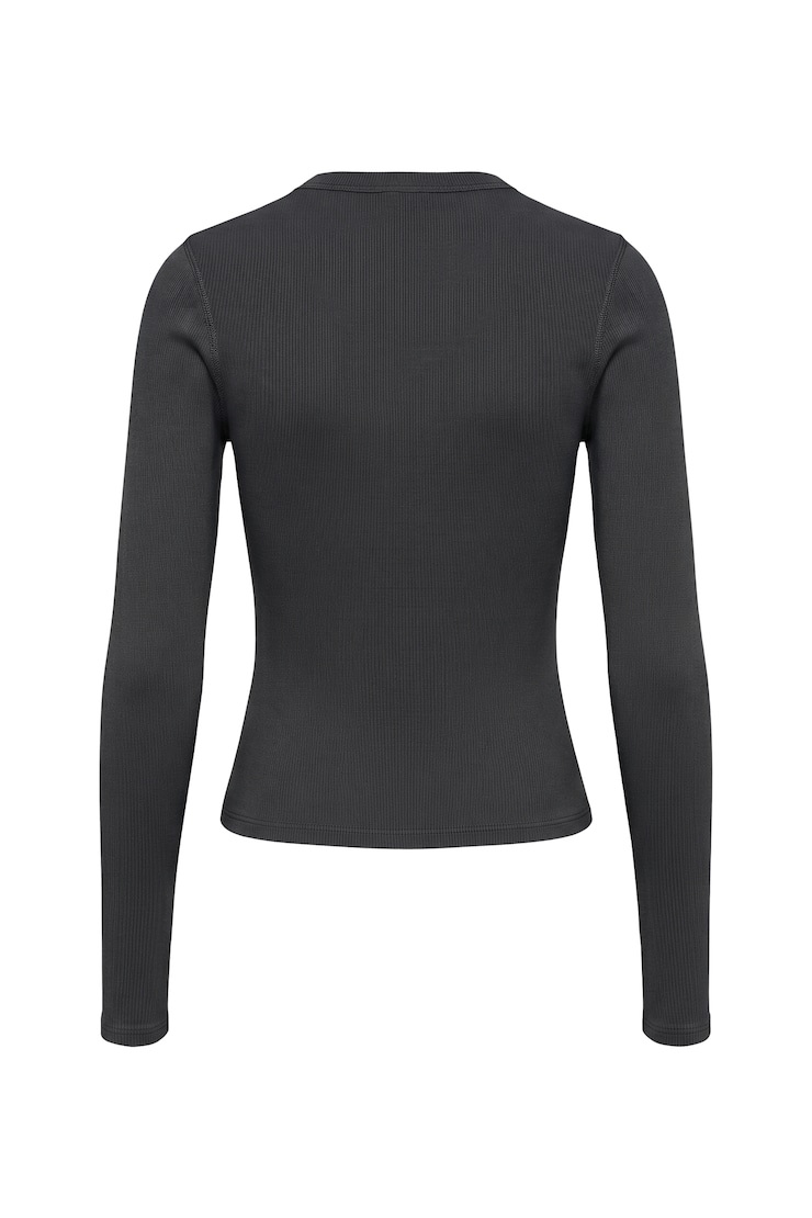 SnatchRib Crewneck Henley Long Sleeve Top, Forged Iron Grey, large