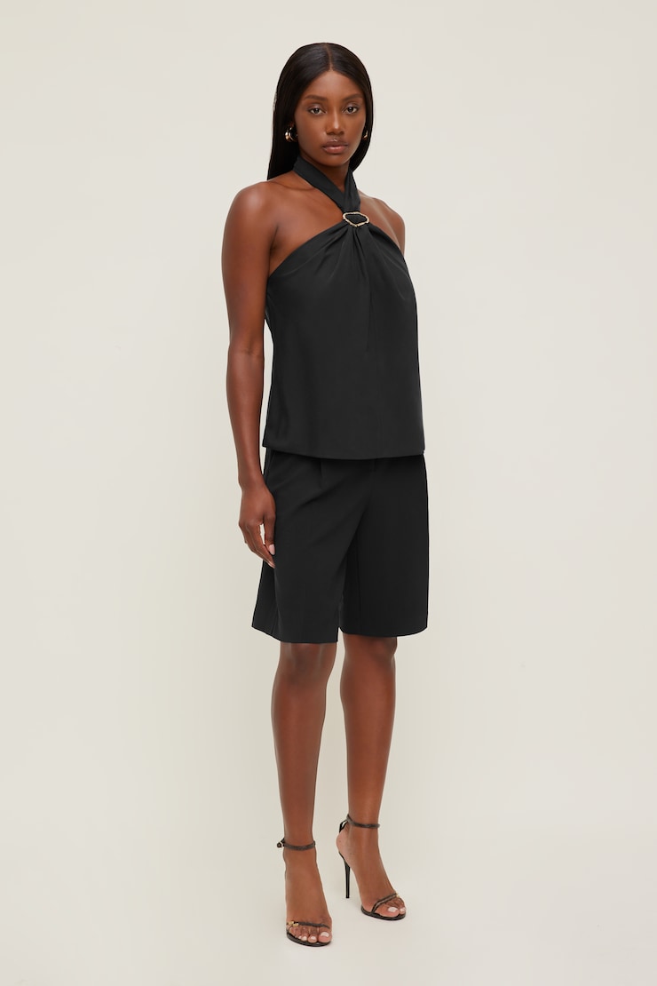 Buckle Halter Top Jet Black large
