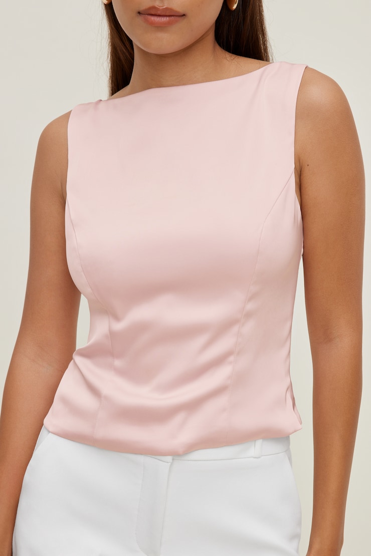 Open Back Satin Tank Top Pale Lilac Pink large