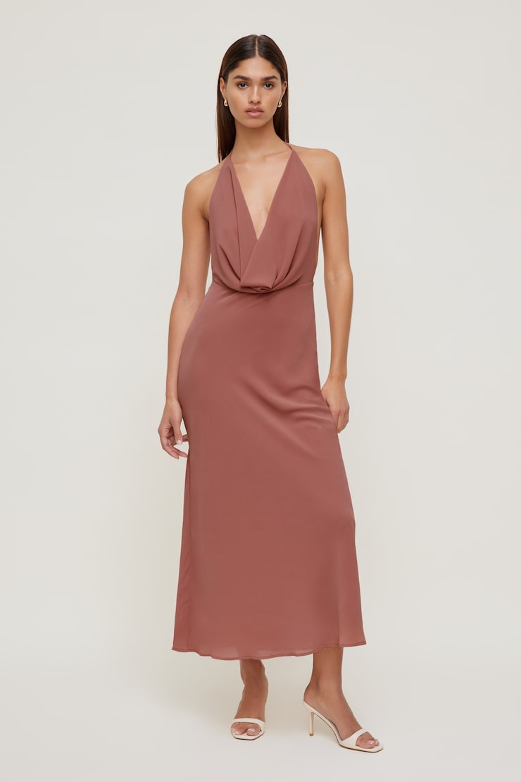 Plunge Cowl Neck Maxi Dress