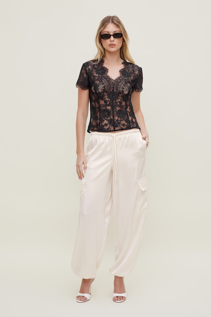 Pantalon cargo en satin