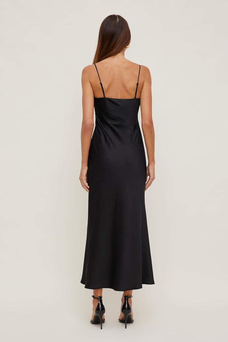 Lace Satin Maxi Dress Jet Black large