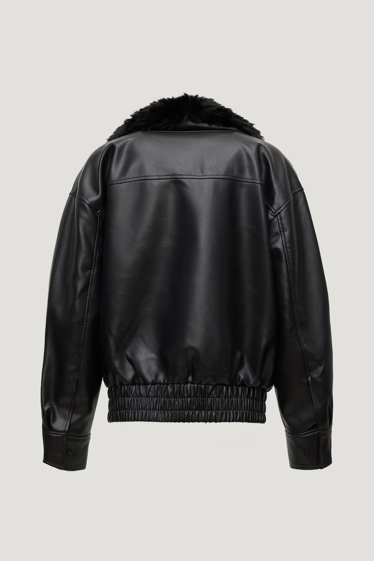 Drew Faux Leather Aviator Jacket Jet Black large