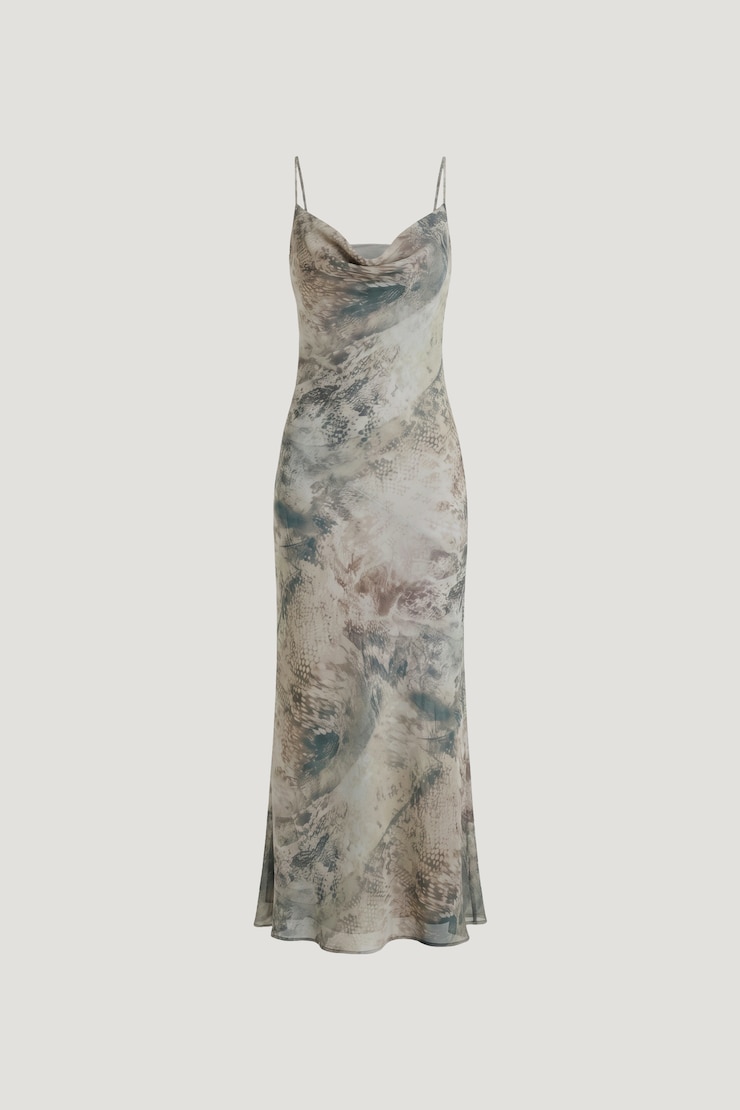 Alessia Maxi Slip Dress Blue Snakeskin large