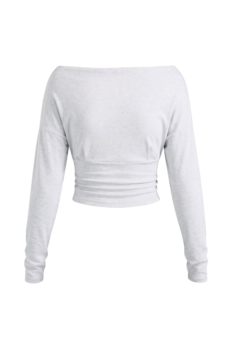 Haut asymétrique à manches longues et taille moulante, Mélange gris printanier, large