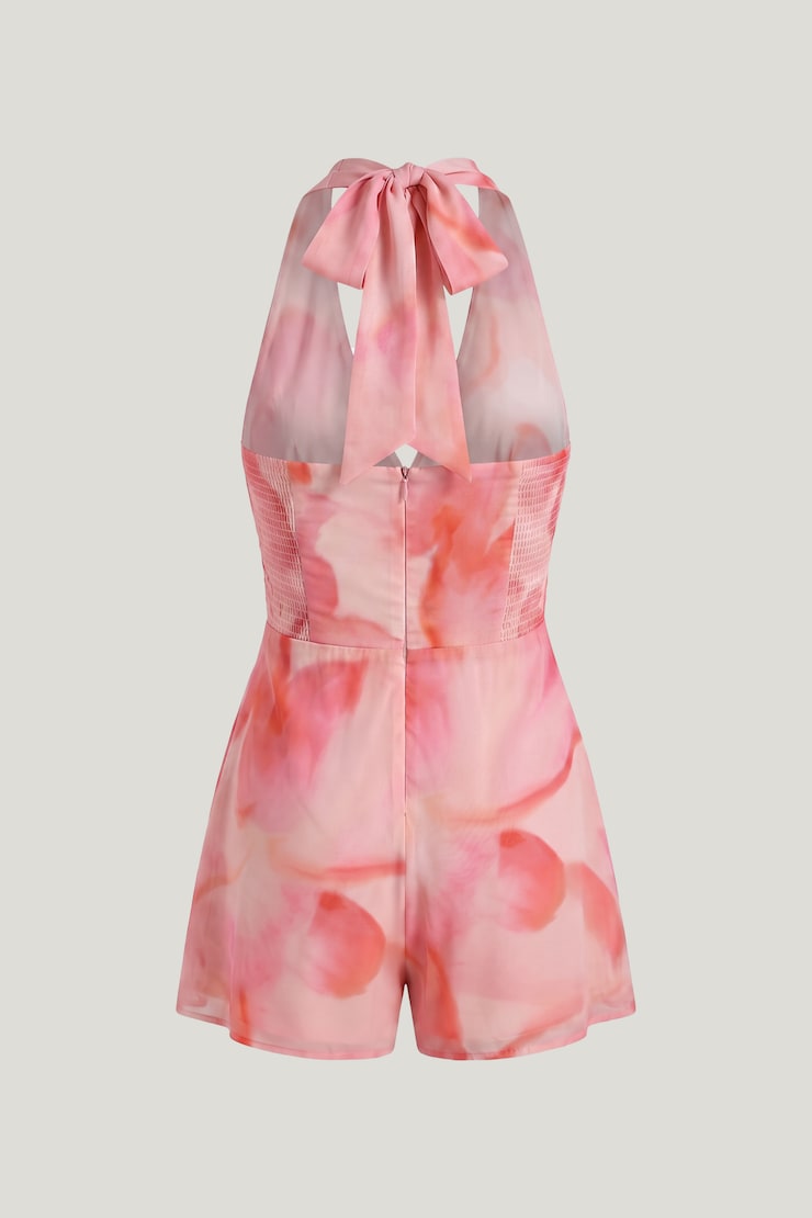 Halter Romper Mini Dress Floral Abstract Pink large