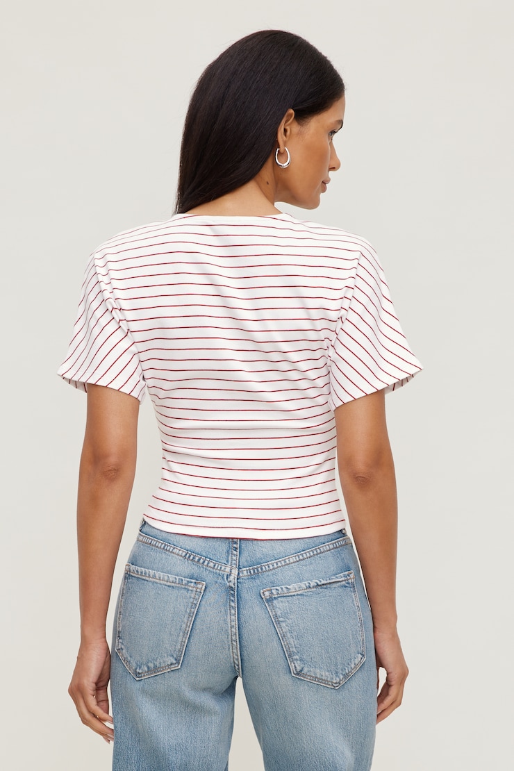 Andrea Striped Cotton T Shirt Red / White Stripes large