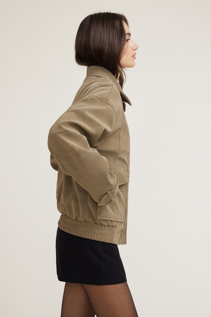 Oversized Faux Suede Aviator Jacket Cinnamon Toast Brown Faux Suede large
