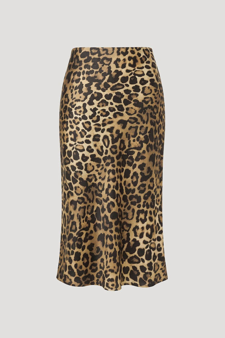 Delila Satin Midi Skirt Leopard Brown large