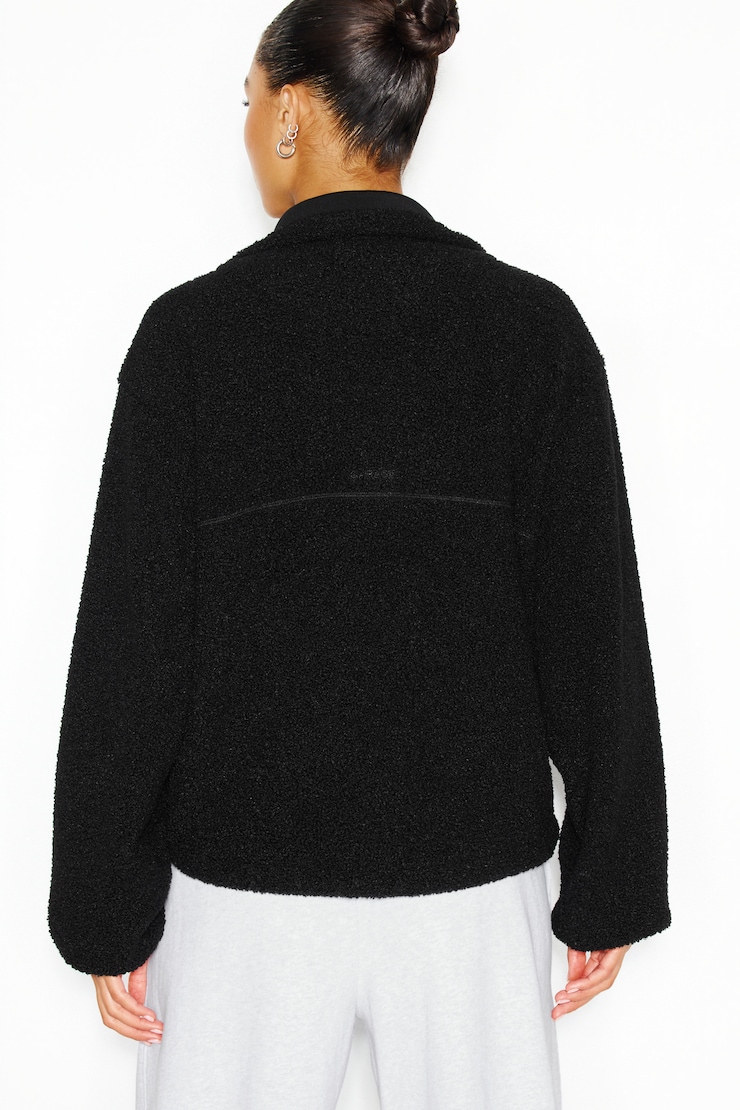 Blouson sherpa à fermeture éclair complète, Noir encre, large