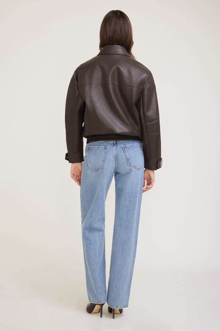 Blouson aviateur ample en faux cuir Taupe brune à la française large