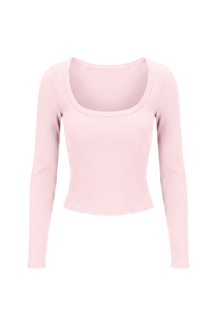 SnatchRib Scoop Neck Longsleeve Top, Pink, large