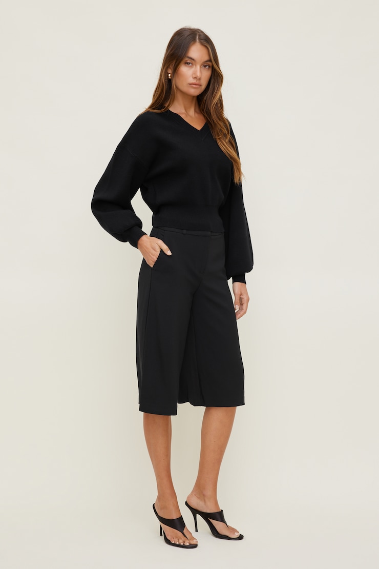 Cinched V Neck Sweater Jet Black large
