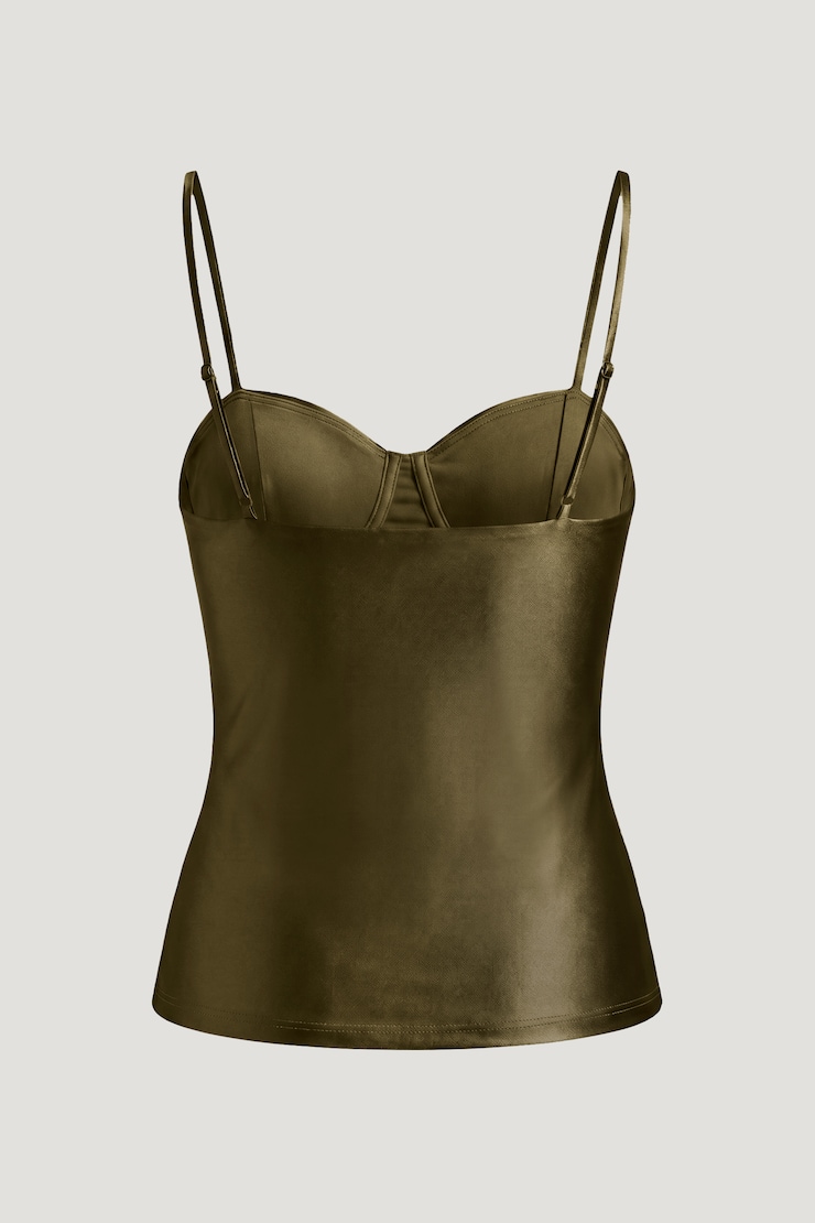 Monet Stretch Satin Top Dark Olive Khaki large