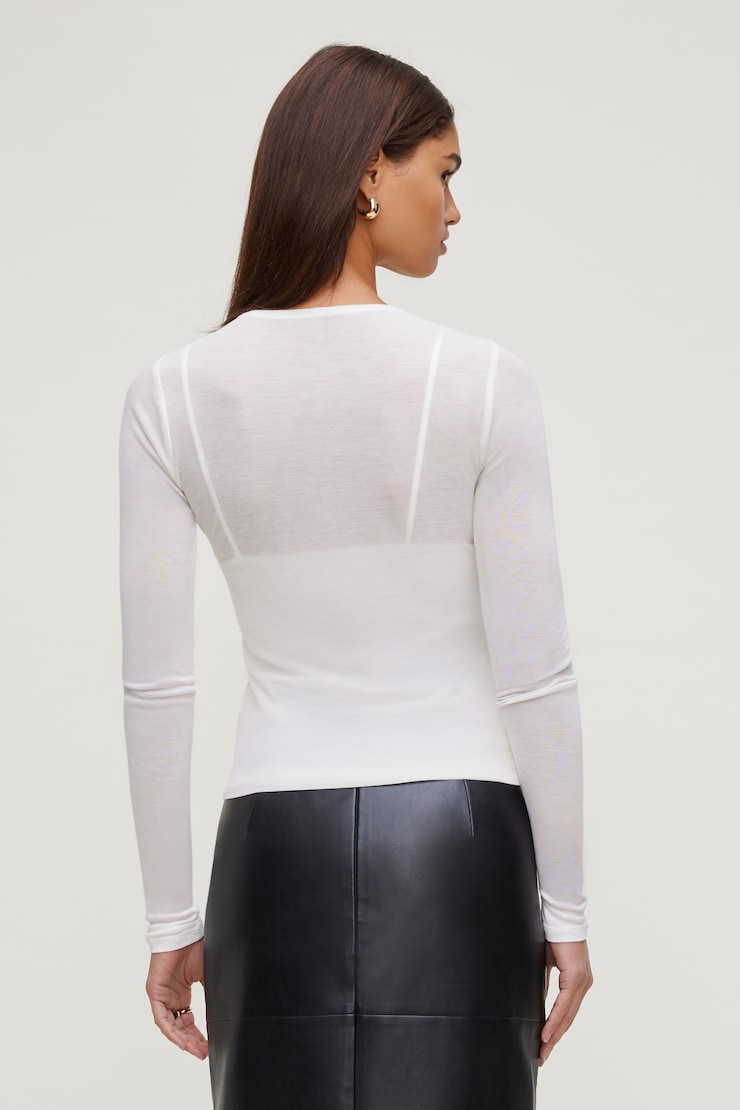 Sheer Layered Cami and Long Sleeve T Shirt Sea Salt Cream large