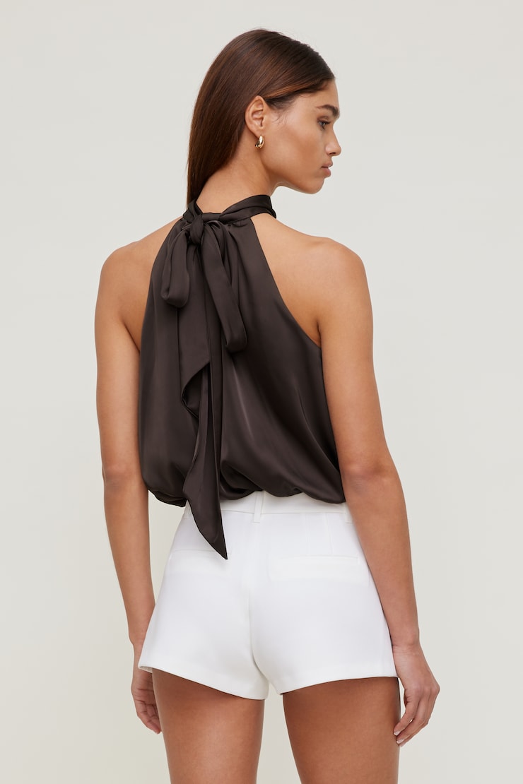 Paloma Bubble Satin Halter Blouse Java Brown large