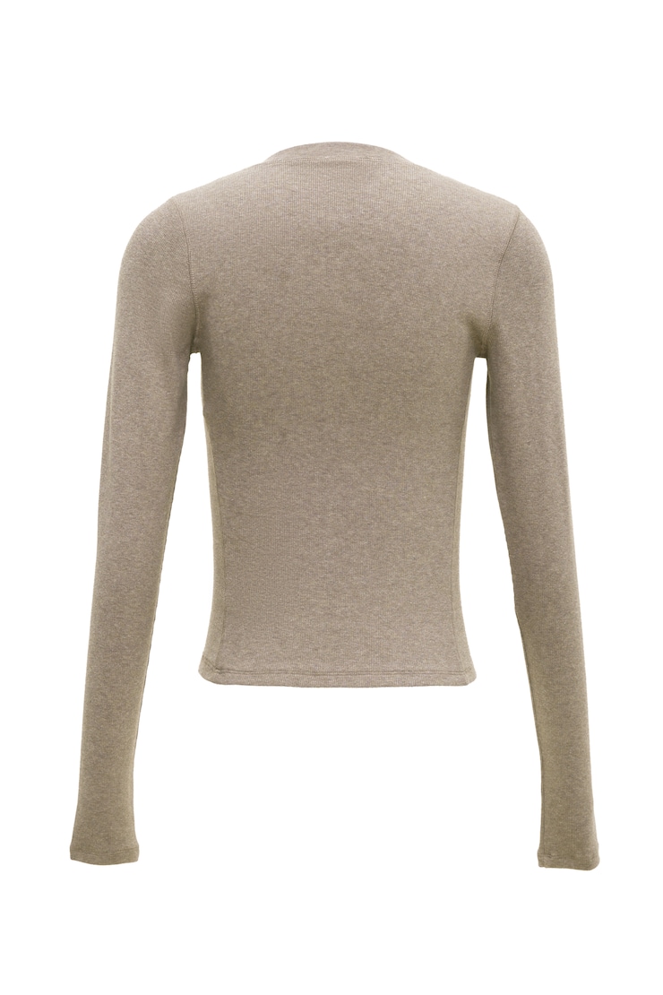 SnatchRib Crewneck Henley Long Sleeve Top, Chalet Brown, large